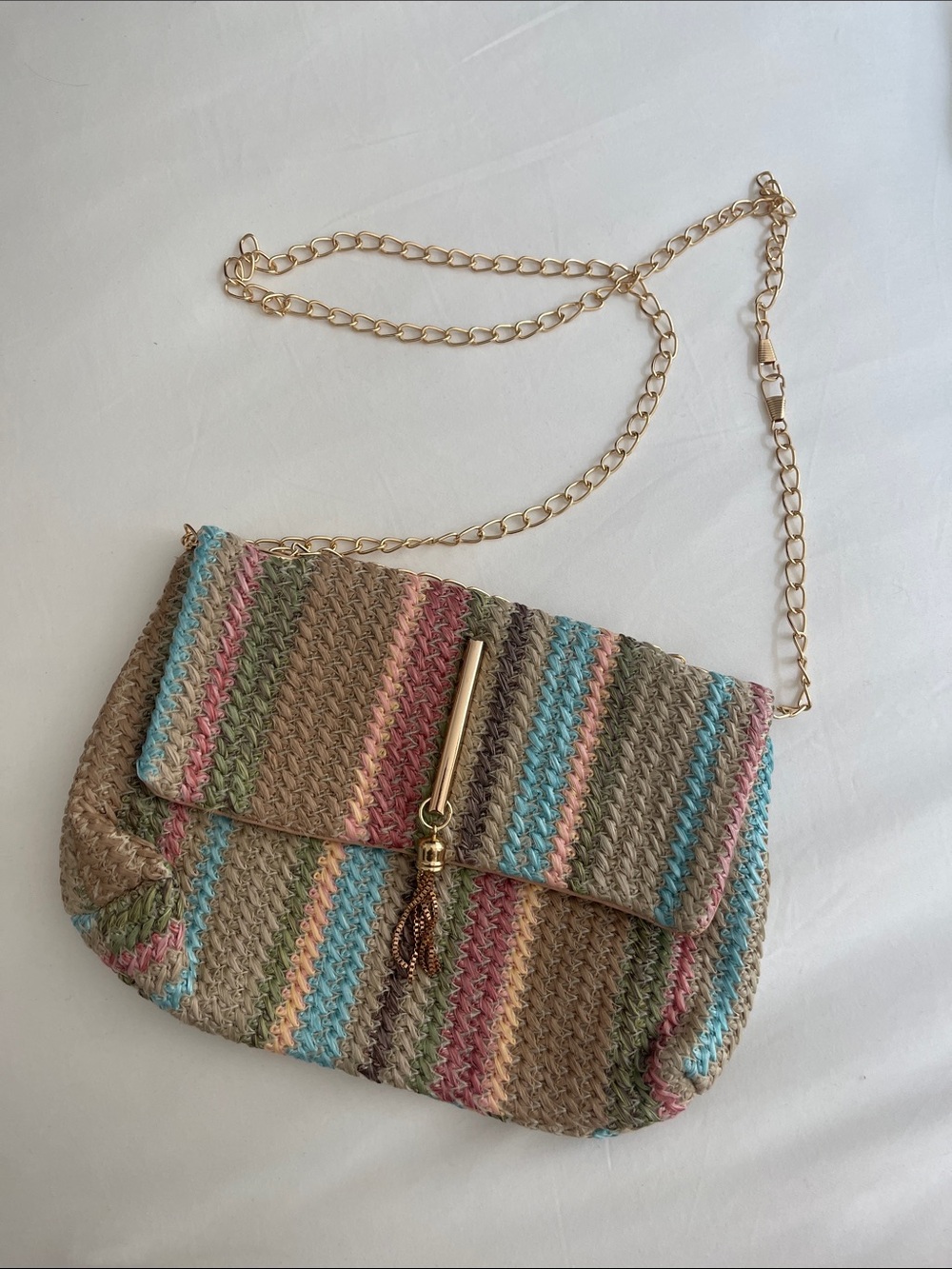 Striped Cross Body Vacation Purse Gold Chain